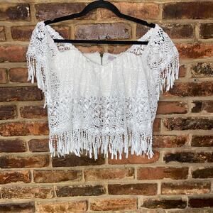 Muche Et Muchette White Crochet Lace Tassel Tie Crop Top Women's Size S/M